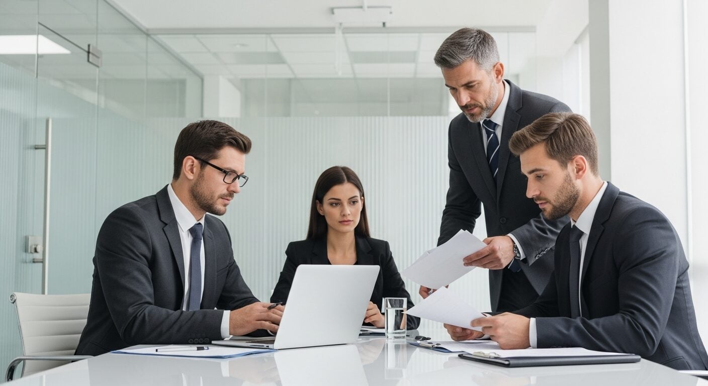 ciclo de vendas longo B2B: executivos em reuniao estrategica de negociacao de contrato de alto valor