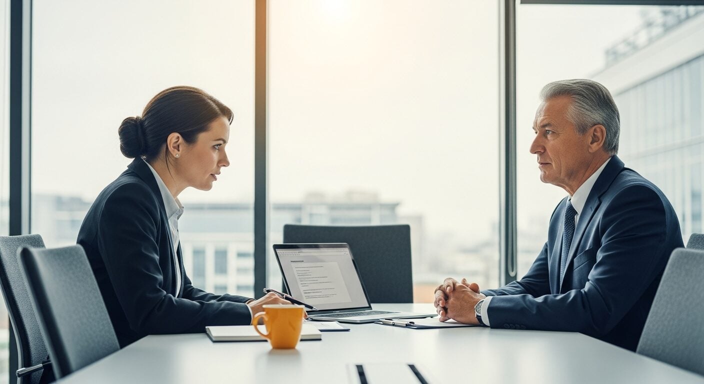Executive selling B2B em reunião de alto nível com executivo C-level e consultor de vendas