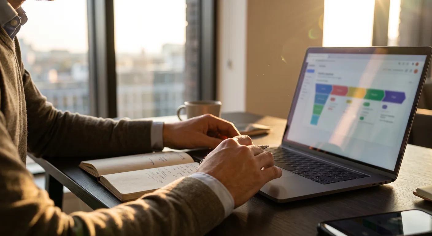 metas de vendas B2B: executivo comercial analisando pipeline e capacidade do time em um notebook