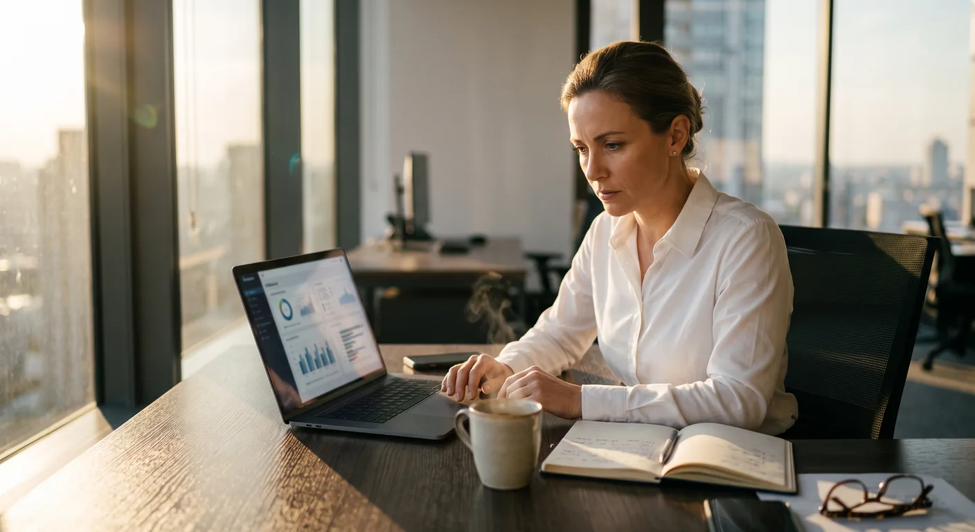 Home 7 - Sellmore Vendas Consultivas B2B roi de treinamento: profissional de RH analisa um painel com gráficos em um notebook